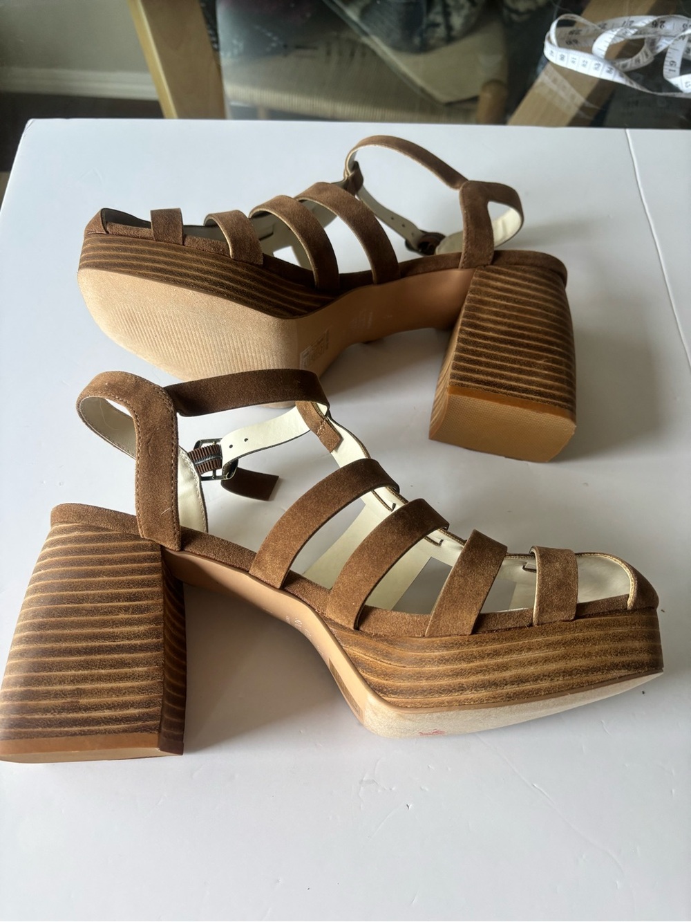 Y2K Chunky Women’s Brown Suede Strappy Platform Sandals - Picture 7 of 8